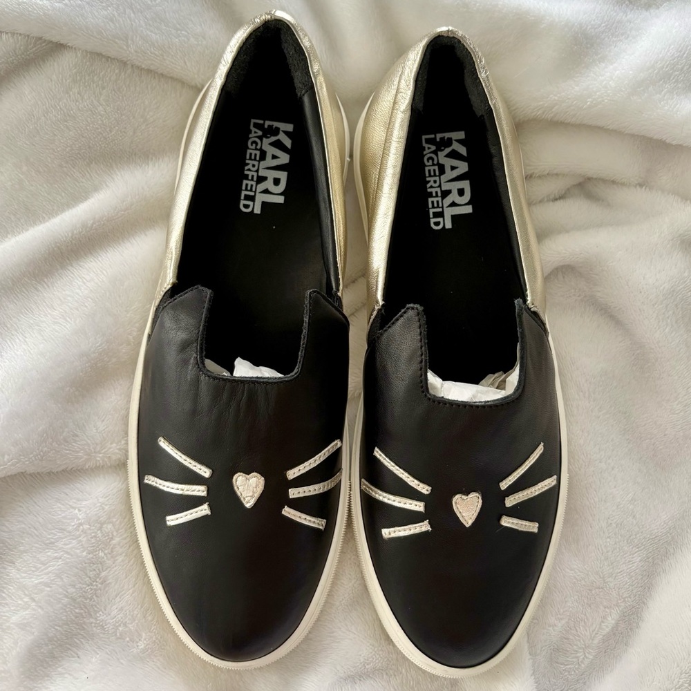 Karl Lagerfeld Metallic Gold Cat Sneakers